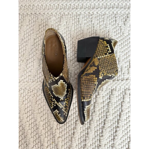 Chloé Rylee Snakeskin Embossed Leather Ankle Bootie Leather Block Heel Size 36 - Picture 6 of 10